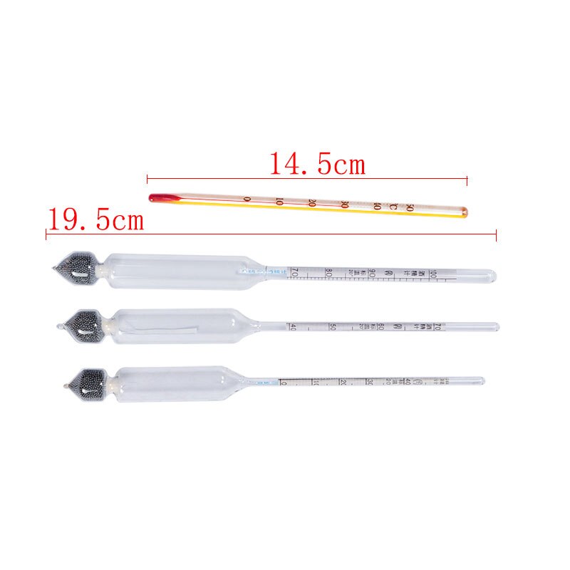 5 stk / sæt alkoholmåler vinkoncentrationsmåler alkoholinstrument hydrometer tester med måleflaske termometer 0-100%