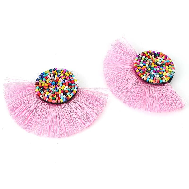 2PCs Tassel fringe pendant with glass bead for DIY earrings jewelry making sewing supplies garment clothes accessory decoration