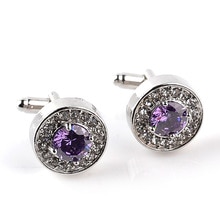 Boutons de manchette en cristal blanc violet pour hommes, bijoux de luxe de , boutons de manchette ronds pour fête de mariage, boutons de manchette pour chemise française