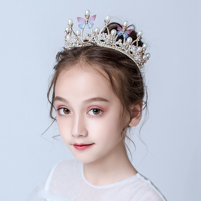 Kongelig perle rhinestone tiara uten kam for pegeant prinsessekrone
