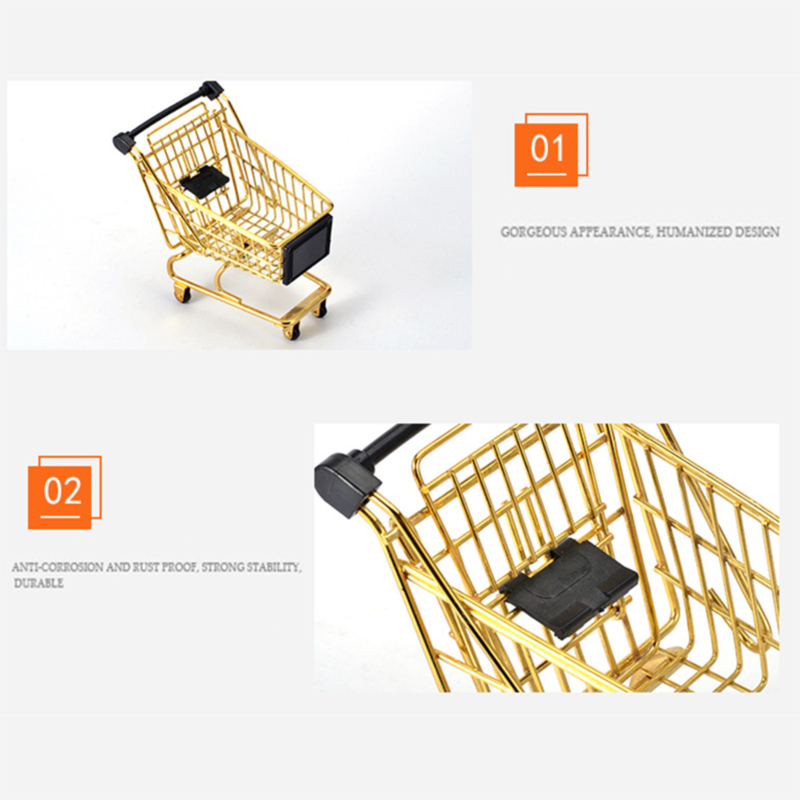 Storage Basket Simulation Mini Shopping Cart Supermarket Trolley Debris Storage Boxs Mini Supermarket Handcart Toy