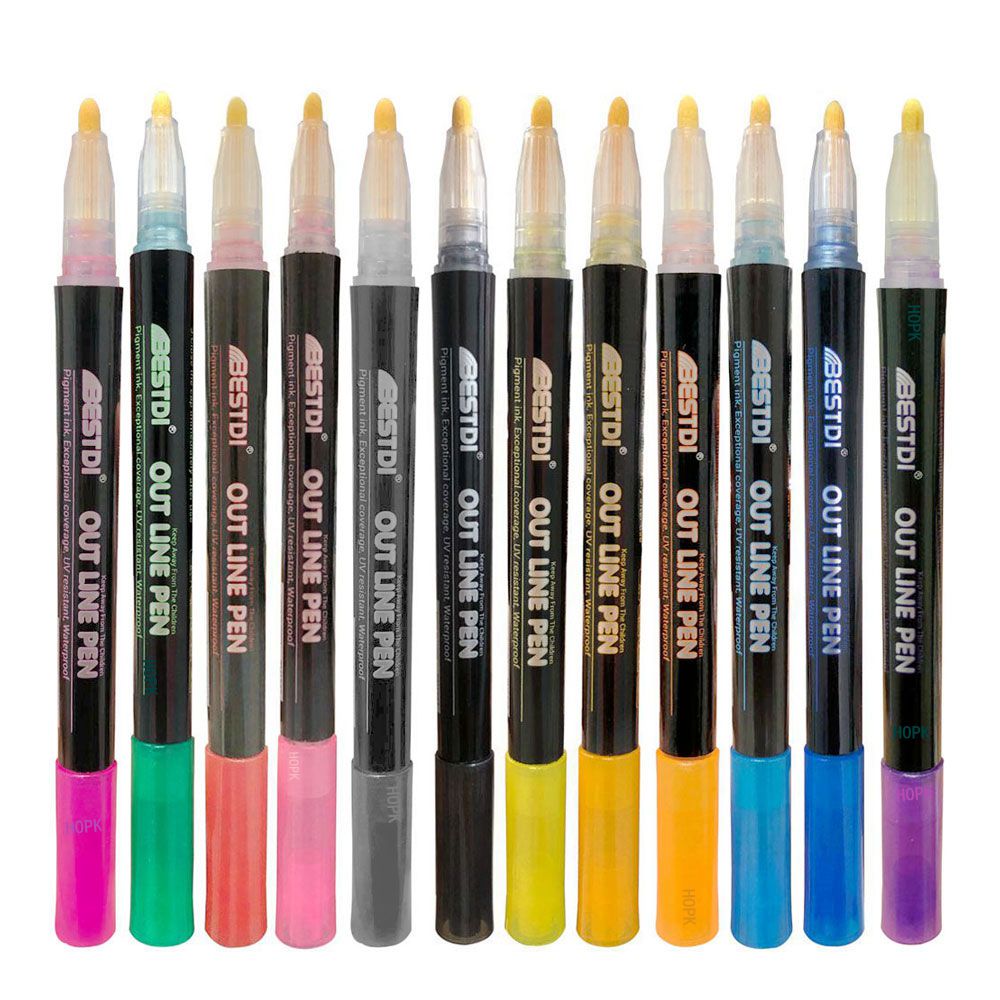 12 Color Metal Paint Marker Pen set Double Line Pen Outline Marker Glitter for Drawing Painting Doodling School Supplies: 1 set 12 Colors