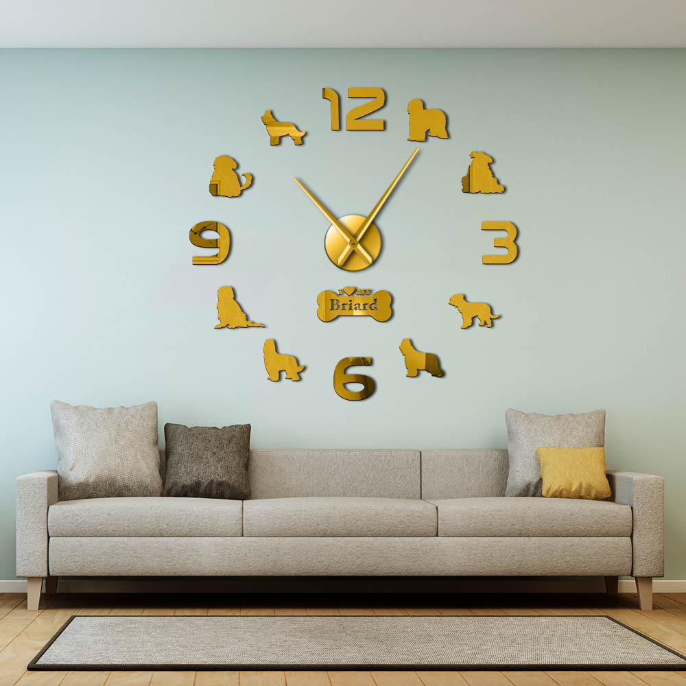 Horloge murale de la race de chien Briard, horloge de grande taille, moderne, autocollants muraux
