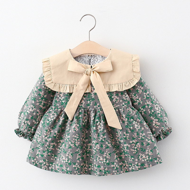 born baby girls dress spring clothes long sleeve floral dresses for 1 year baby birthday girls clothing outfit wear dress: green / 24M