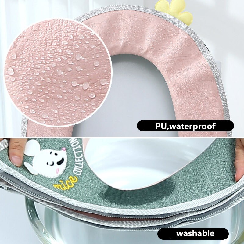 Home Four Seasons Toilet Cover Sitting Washer Washable Zipper Toilet Cover Universal Waterproof And Cute Toilet pad Plush/linen