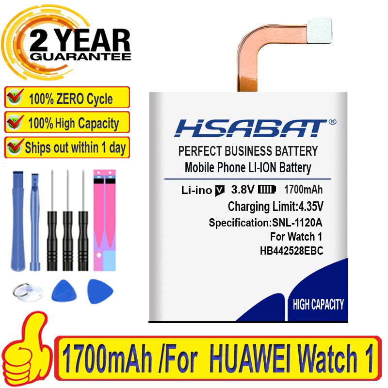 100% Original HSABAT 1700mAh HB442528EBC Battery For HUAWEI Watch 1 Watch1