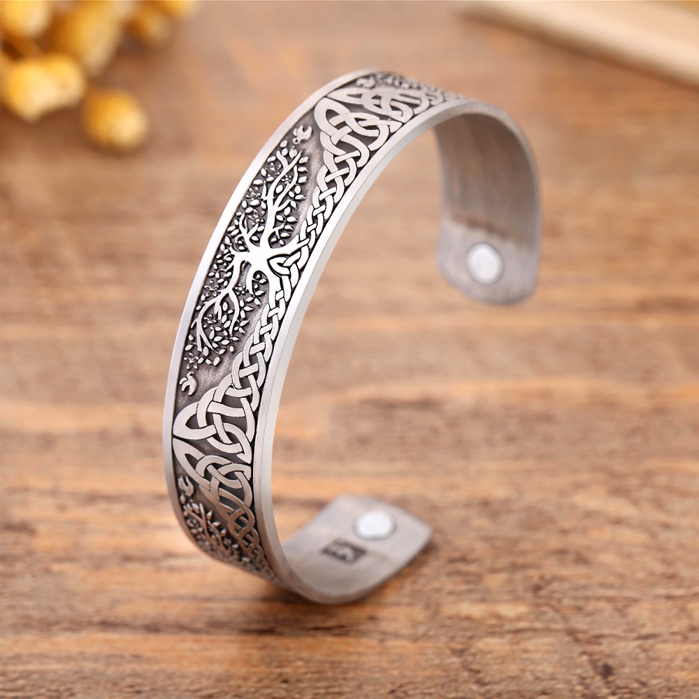 Ainian Vintage Boom Van Het Leven Armband Viking Bangle Rvs Zinklegering Magnetische Armbanden Sieraden Cadeau Voor Mannen Vrouwen