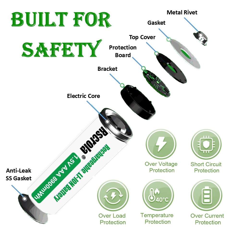 Rscrola Nowe Baterie AAA 8900mWh Akumulatory 3A Przenośne Baterie robić Pilotów Zabawek Dzwonków robić Drzwi Zegarów Gamepadów