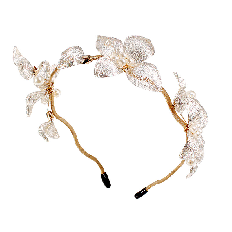 Koperen Draden Tiara Bruiloft Kroon Bloem Bruids Haar Stuk Kam Handgemaakte Vrouwen Prom Haarband Accessoires: Licht Geel Goud Kleur