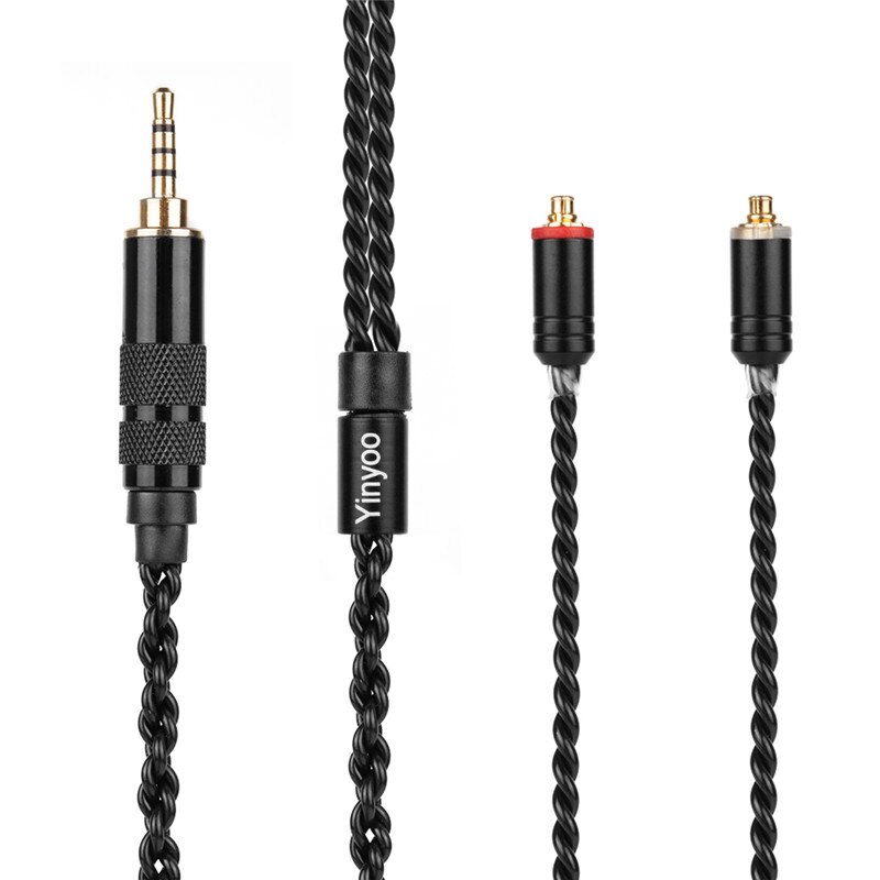 Yinyoo h3 h5 4 núcleo atualizado prata chapeado preto cabo 3.5/2.5/4.4mm fone de ouvido cabo com mmcx/2pin para lz a5 a4: MMCX 2.5