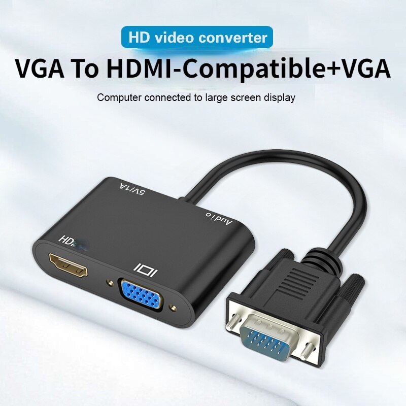 Vga Naar Hdmi-Compatibel Adapter Vga Splitter Met 3.5Mm Audio Converter Ondersteuning Dual Display Voor Pc Projector Hdtv multi-Poort Vga