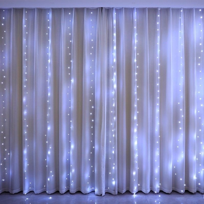 Guirnalda de luces LED para decoración navideña, cortina con Control remoto por USB, luces de hadas para dormitorio y hogar: Azul / 6-10 W / O