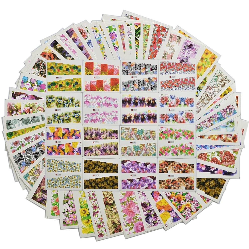 48pcs Mix Kleurrijke Volledige Nail Bloem Nail Art Water Transfer Sticker Nail Sticker Sets voor Gel Polish Manicure Decals TR # A049-096
