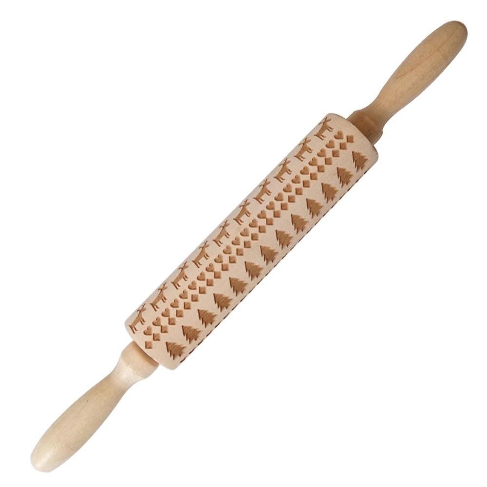 Kerst Sneeuwvlok Elanden Houten Deegroller Bakken Cookies Fondant Deeg Gegraveerde Roller DIY Tool Kerst Embossing Rolling Pin