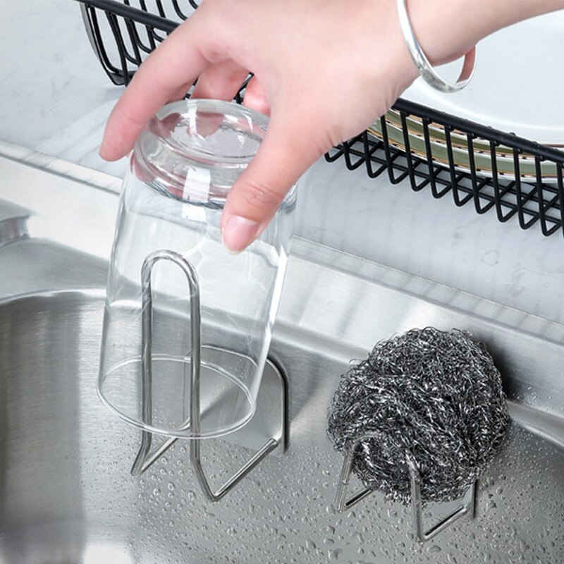 Stainless Steel Sponges Holder Kitchen Sink Spong Drain Drying Rack with Adhesive Storage Holders Kitchen Gadgets Sponge Support