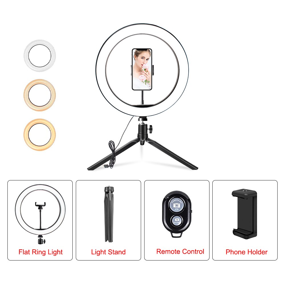 10 "26Cm Rgb Selfie Ring Lamp 26 Rgb Kleuren Licht Voor Mobiele Make Ring Licht Led Ring Licht met Stand Als Tafel Vloerlamp: 26F