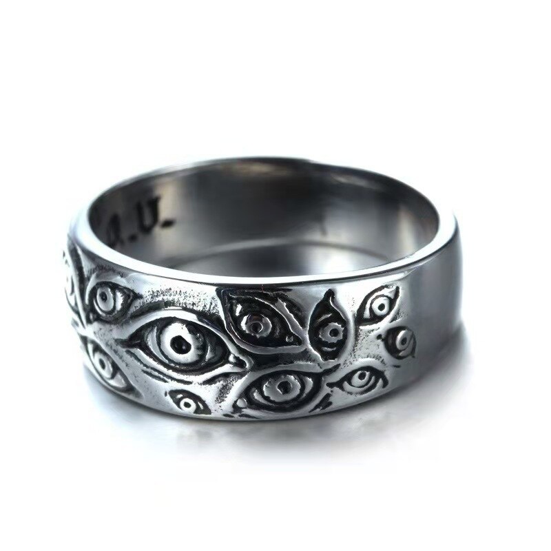 Anelli per occhi di demone Punk Vintage per donna uomo anello di personalità Hip-Hop retrò anello a vita bassa inciso accessori per anelli a croce cava: 10