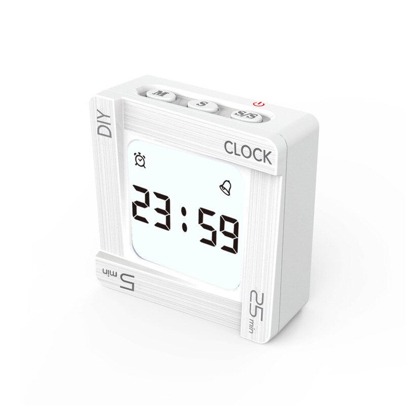 Digital LCD Alarm Clock DIY Time Management Tomato Timer Reminder Vibration Timer Snooze Flips Quartet Alarm Clock: White