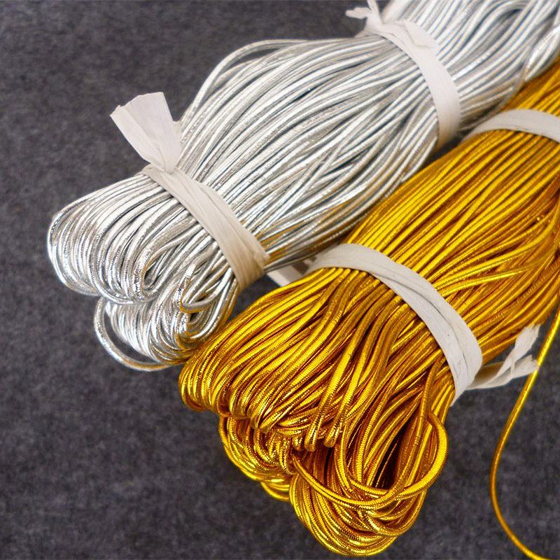 1mm 2mm guld sølv rund gummi ledning reb elastisk ledning streng guld tråd bryllup invitation tag string 100 meter/rulle