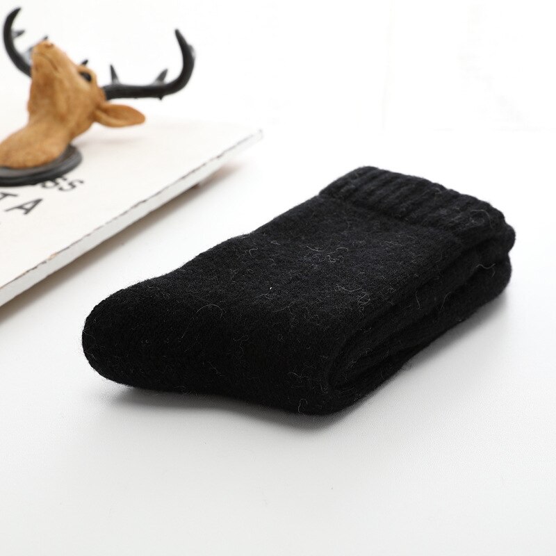Chaussettes chaudes en laine mérinos pour hommes et femmes, très épaisses, contre le froid et la neige, alpinisme en plein air, hiver russe: men black