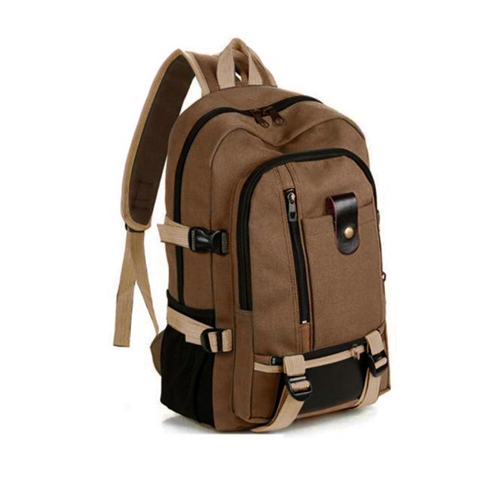 Men's Backpack Simple Large Capacity Solid Color Double-shoulder Canvas Backpack Schoolbag Soft School Hiking Bag mochila: Brown