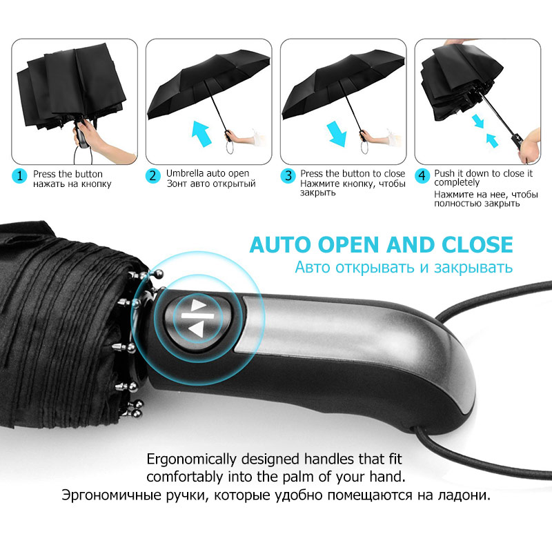 Wind Resistant Fully-Automatic Umbrella Rain Women For Men 3Folding Large Parasol 10K Compact Travel Business Car Umbrellas