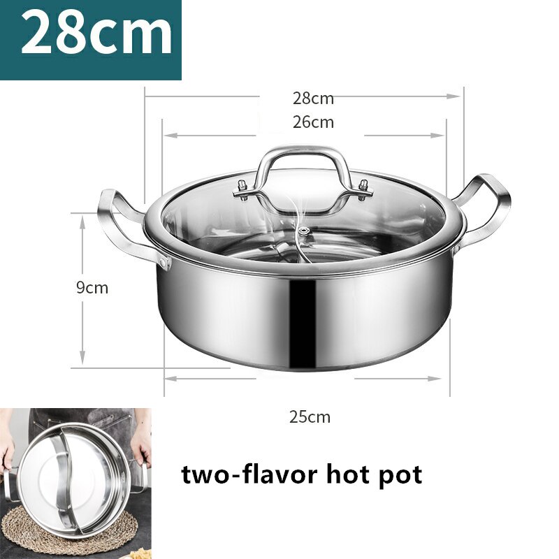 Special pot for induction cooker pots for cooking soup dumpling noodles pot Thickened 304 stainless steel two flavors hotpot: 28cm