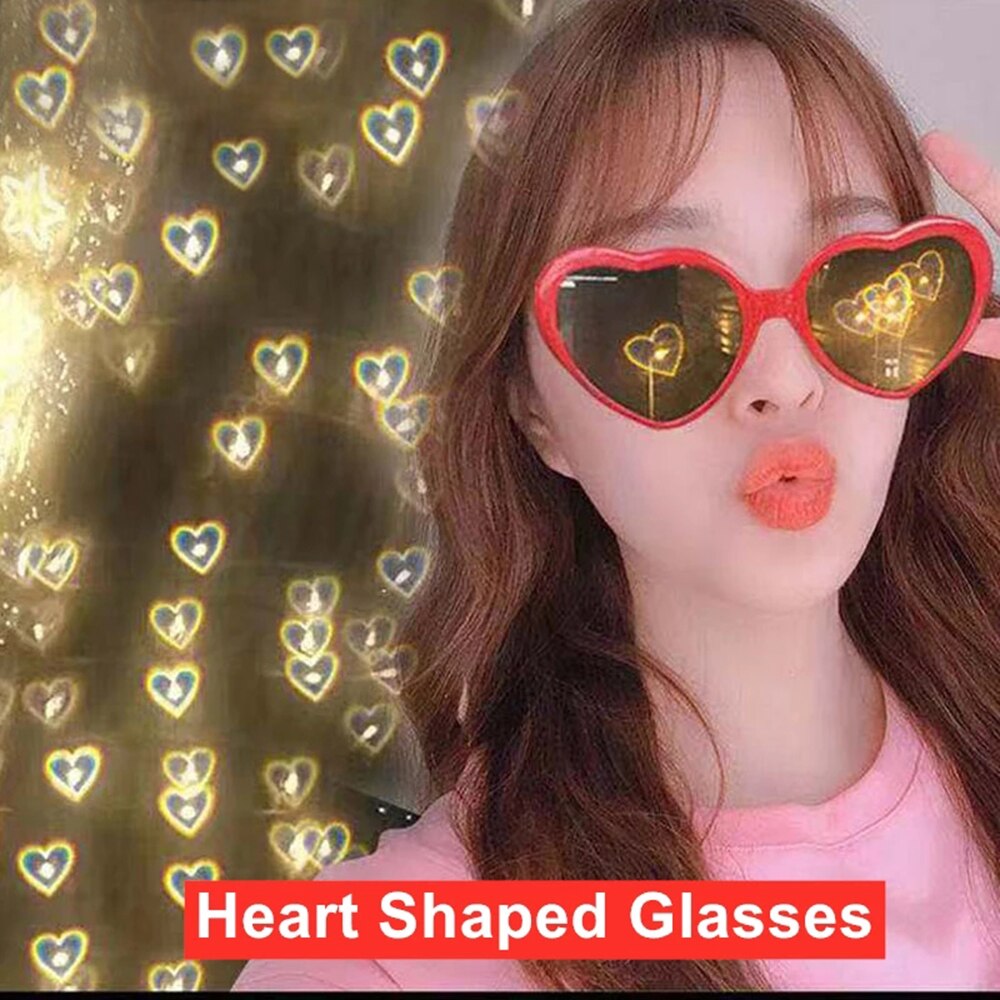 Love Heart Shaped Effect Glasses Watch The Lights Change To Heart Shape At Night Diffraction Glasses Women Sunglasse
