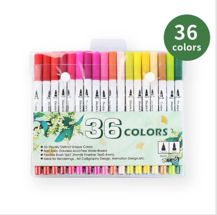 12/24/36 Stks/set Double Headed Marker Kleur Mark Pen Eenvoudige Mode Tekening Pen Studenten School Briefpapier Set: 36pcs