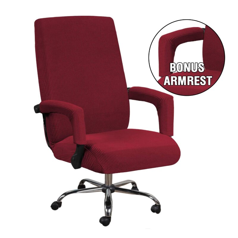 Spandex Computer Chair Cover Stretch Office Chair Cover Dustproof Seat Case Protector Removable Slipcovers With Armrest Covers: Wine Red / L 2pcs Armrest cover
