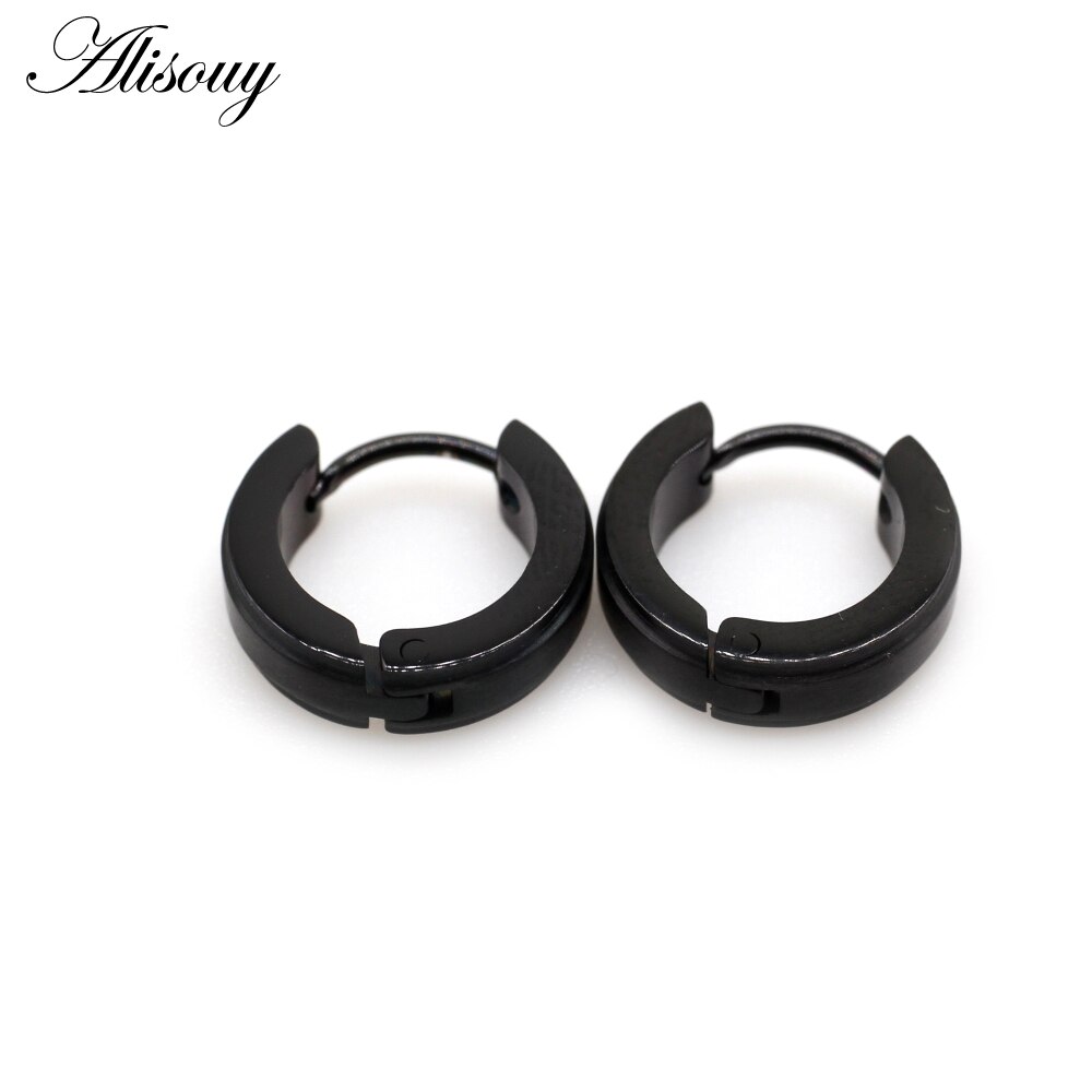 Alisouy 2 pz intarsio cristallo CZ zircone acciaio inossidabile donna uomo orecchio Clip polsino fibbia Huggies cerchio cerchio orecchini Piercing gioielli: EM0802-1 Black