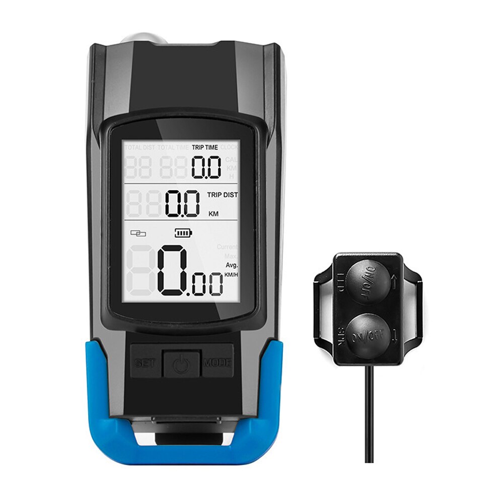 3-in-1 Tachometer + Scheinwerfer + Horn USB Fahrrad Computer 3 Modus Horn Taschenlampe LED Vorderseite Lichter radfahren Tacho: Blau Tupe1