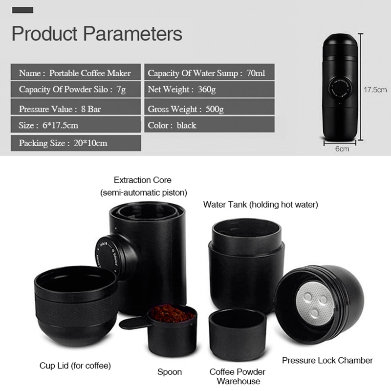 70mL Manual Coffee Machine ,Mini Portable Manual Coffee Espresso Machine, Hand Operated Coffee Maker for Travel Camping Hiking