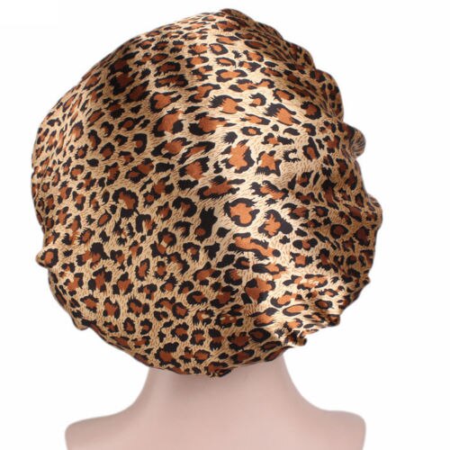 Women Satin Night Sleep Cap Hair Bonnet Hat Silk Head Cover Print Wide Elastic Band: 5