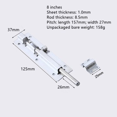 Thick stainless steel latch wooden door latch bathroom door bolt door lock door and window lock buckle anti-theft bolt hardware: Red