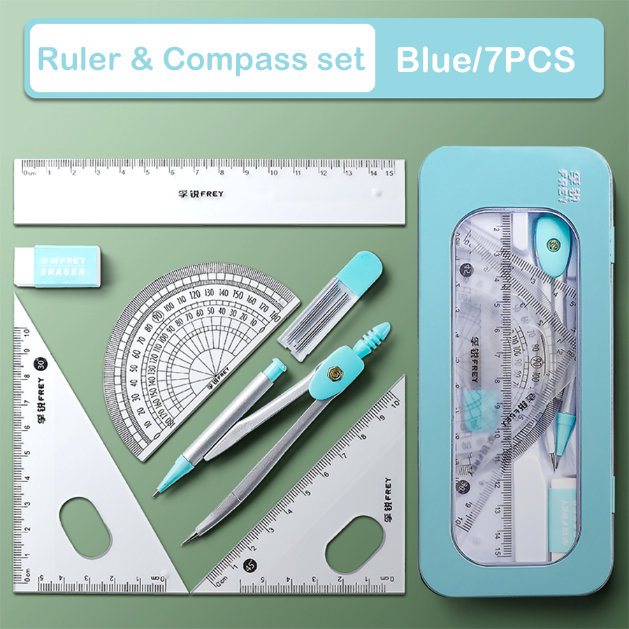 7 Pcs/Set Mathematical Rulers Set Multi-function Compass Ruler Drawing Tools School Supplies Students Stationery: army green