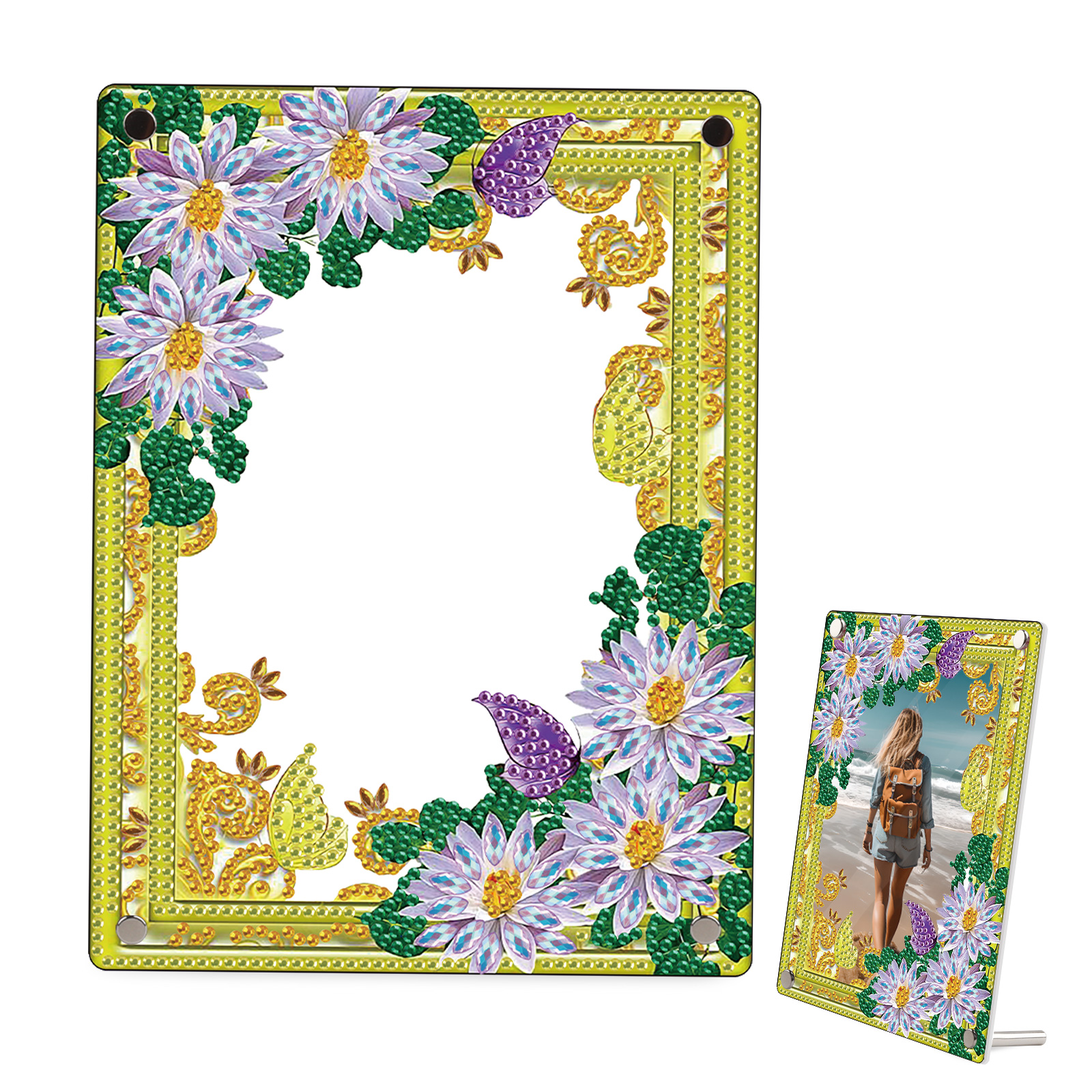 Diamond Art Painting Desktop Ornament Picture Frame Kit,Flowers Special Shape Crystal Acrylic Picture Frame Home Desktop Decor: Default Title