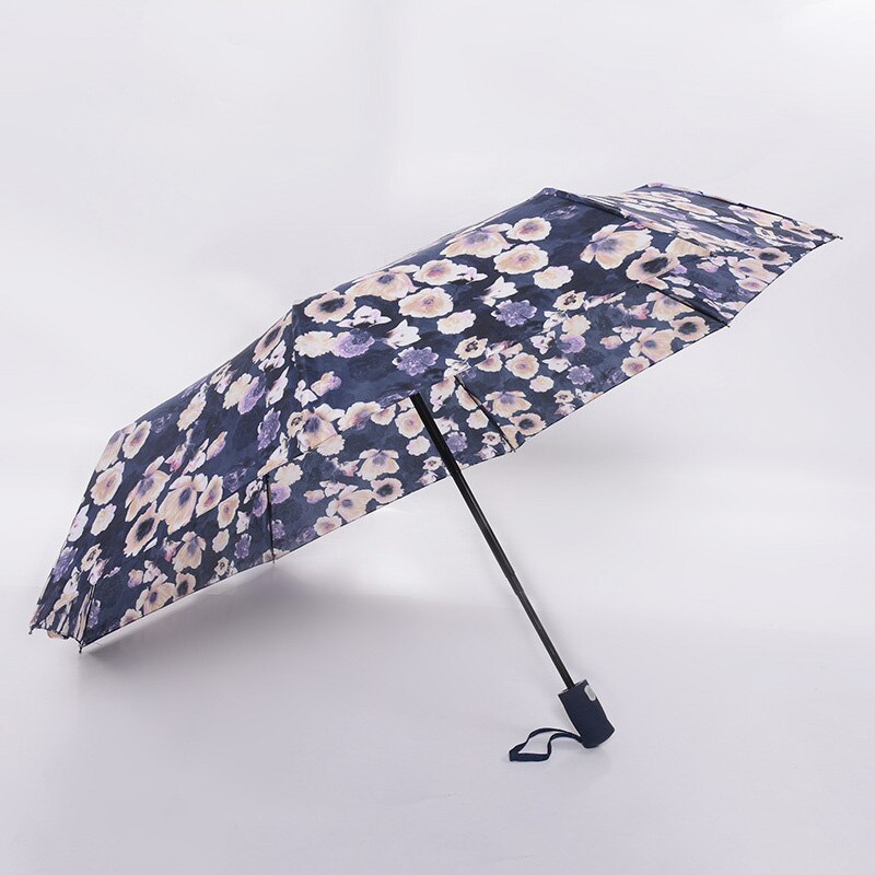 Flower Automatic Umbrella Rain Women Men 3Fold Light and Durable Strong Colourful Umbrellas Kids Rainy Sunny: Blue