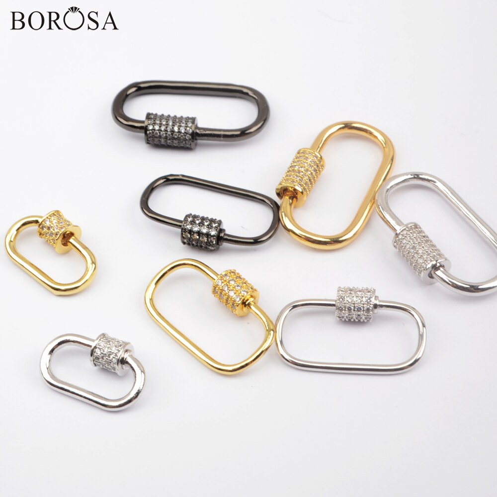 BOROSA Oval Spirale Schraube Schließe Charms Anhänger Schmuck Zubehör Micro Gepflasterte CZ Gold Farbe Lock Haken für Halskette WX1352