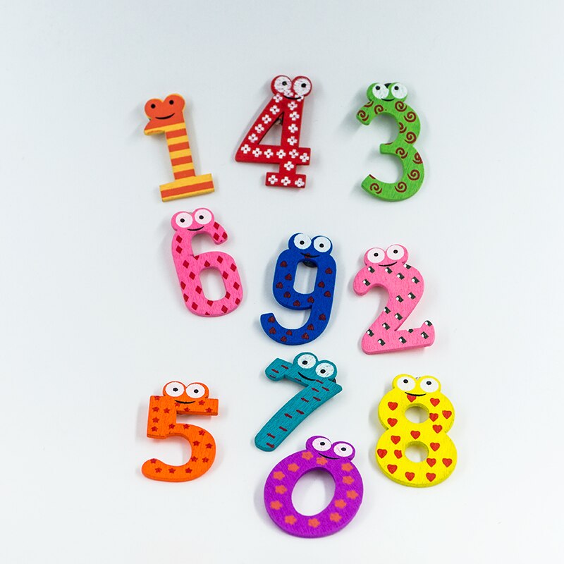 10 stk / sæt søde dyr nummer klistermærker figur læring legetøj baby børn dejlige træ alfabet køleskab magneter stick