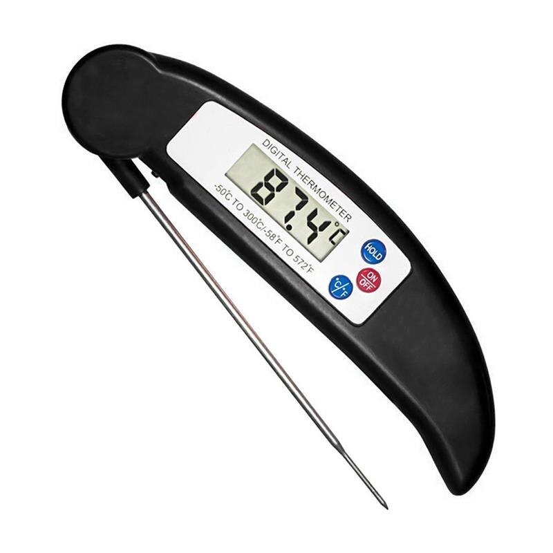 Electronic Digital Display Folding Food Thermometer Probe Stainless Steel Safe Kitchen Meat Barbecue Fast Temperature: Black