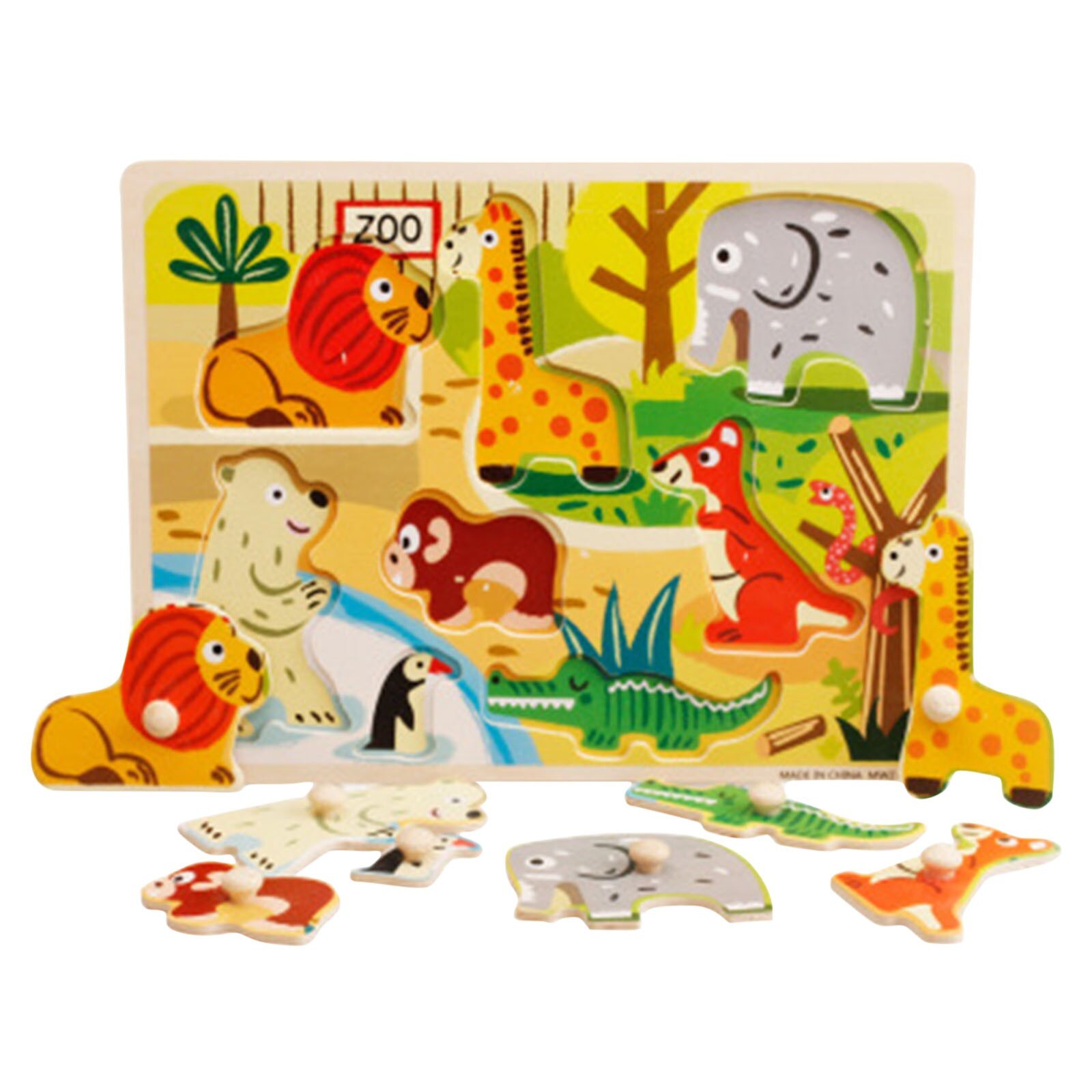 25# Wooden Animal Hand Grasp Board Early Education Enlightenment Kindergarten Teaching Aid Forest Ocean Gear Jigsaw Puzzle