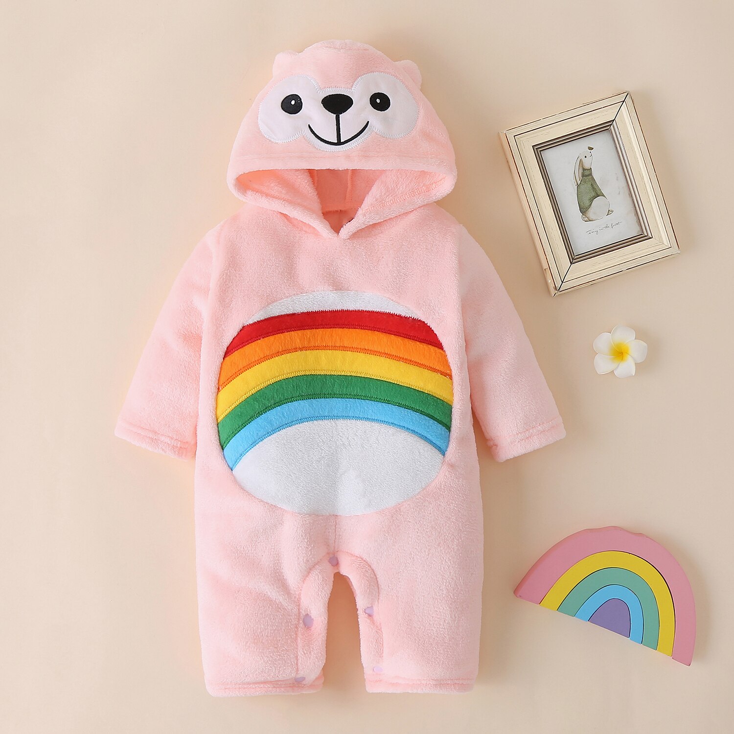 Herfst Winter Pasgeboren Nachtjapon Baby Meisjes Jongens Slaper Jumpsuits Lange Mouw Regenboog Gedrukt Warm Katoenen Rompertjes Kleding