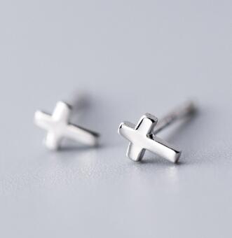 MloveAcc Authentic 925 Sterling Silver Exquisite Star Cross Heart Round Stud Earrings for Women Sterling Silver Jewelry: Silver Cross