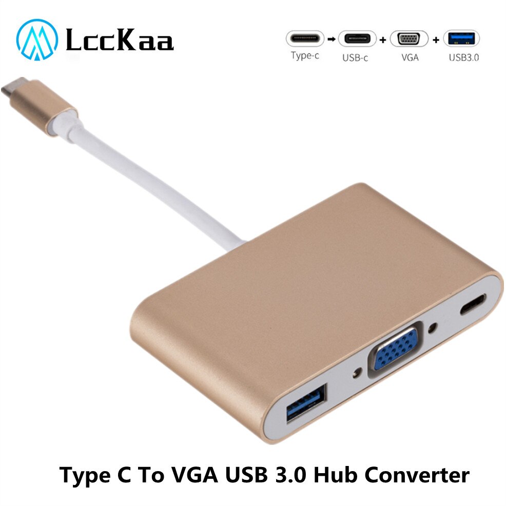 Adaptador multipuerto USB tipo C a VGA USB 3,0, convertidor de vídeo, Cable a VGA, Hub DE DATOS, puerto de carga PD, 3 en 1