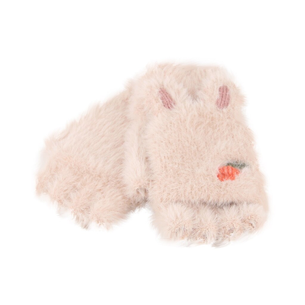 freundlicher handschuhe Winter freundlicher Handschuh Plüsch Umgedreht Halb Finger Ich bin Freien Warme Handschuhe handschoenen kinderen Baby Winter handschuhe: Beige