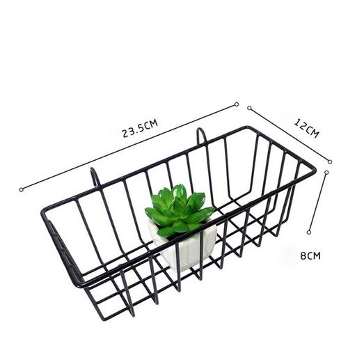 Metal Decorative Storage Basket DIY Grid Flower Pot Hanging Shelf Wall Mounted Iron Frame Hanging Display Rack Home Decoration: Black