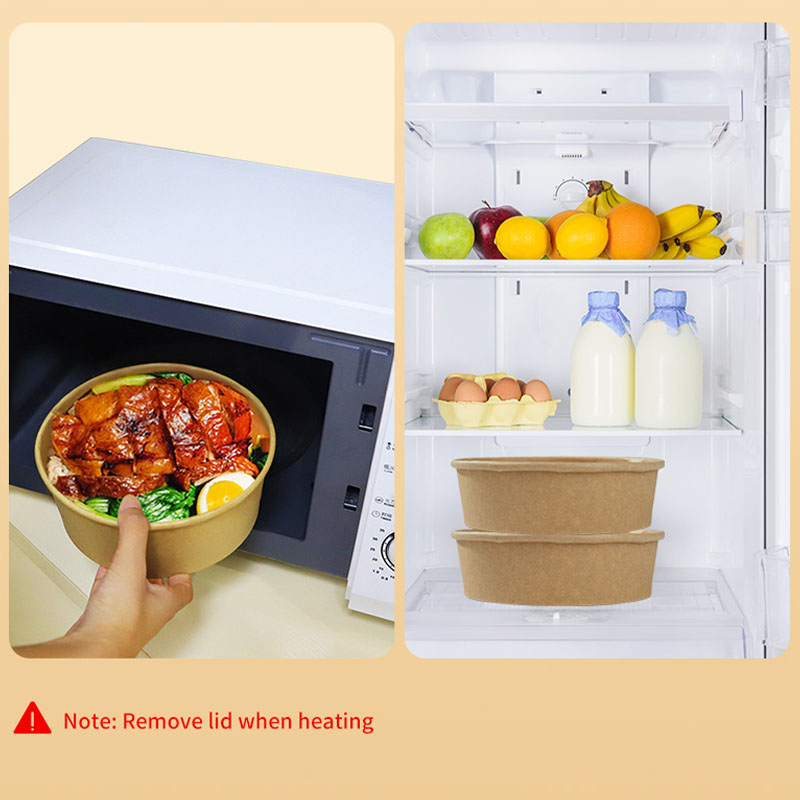Cuencos de papel Kraft desechables, fiambrera Bento para llevar, cajas de comida con tapas, sopa, fideos, ensalada, contenedor de alimentos desechable, 25 uds.
