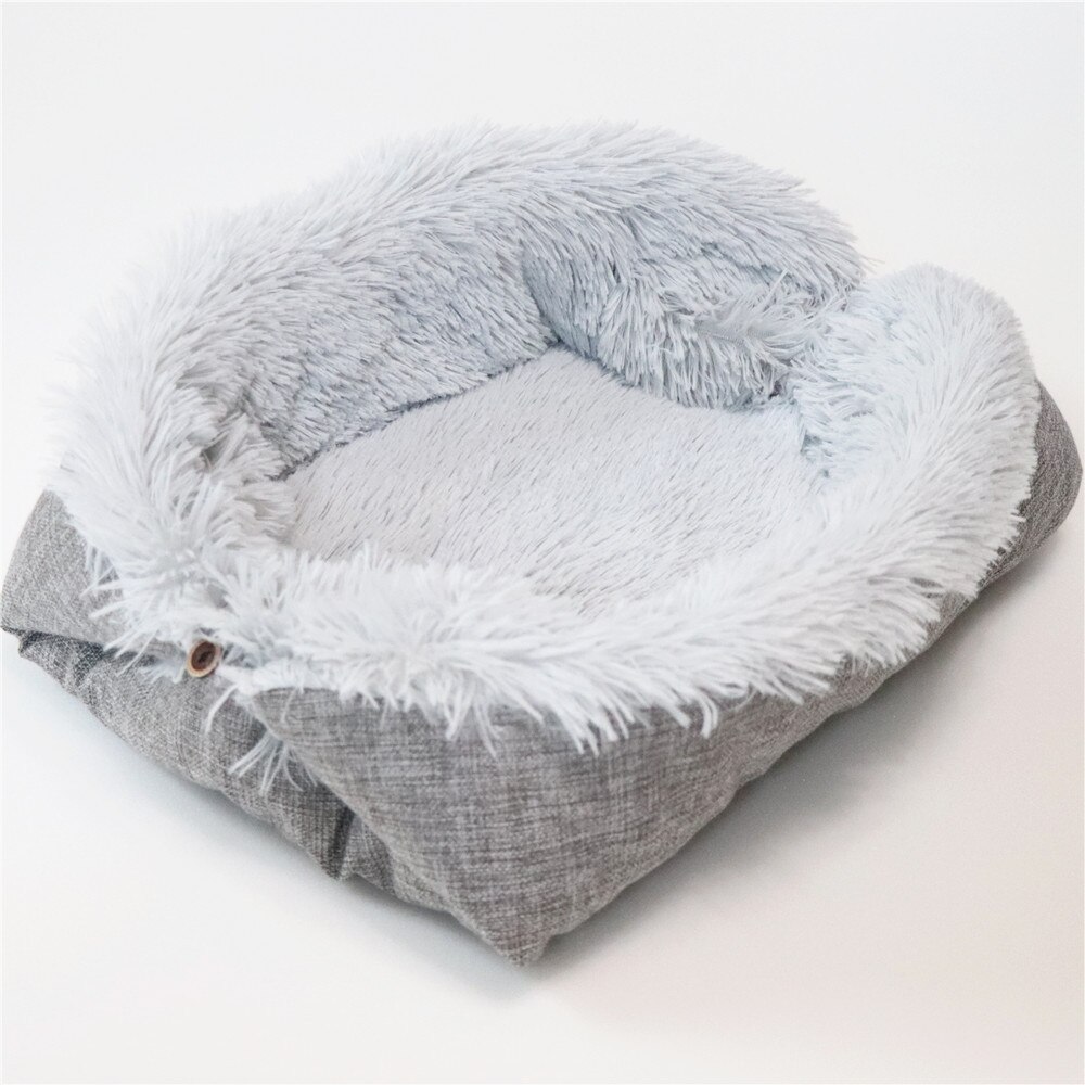 Cama de Gato de doble uso, nido de gato para invierno y verano, lado peludo para invierno, voltear hacia un lado no peludo para verano