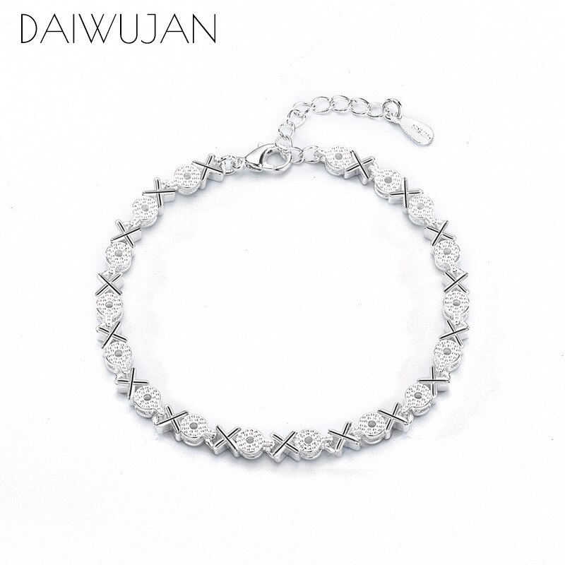 DAIWUJAN Simple Stylish 925 Sterling Silver XO Letter Chain Charm Bracelets &amp; Bangles For Women Girls Wedding Party Jewelry